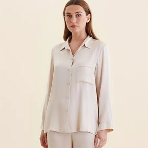 NWT Papinelle Audrey 100% Washable Silk Cream Pajamas Top Button Front XL